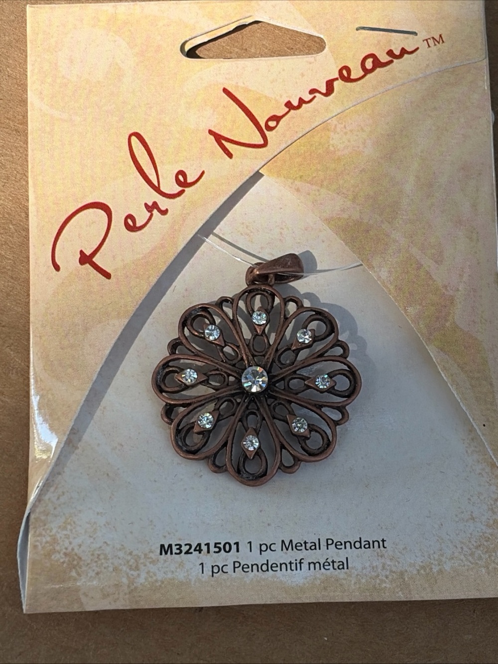 Brown Floral Metal Pendant Necklace with Crystals